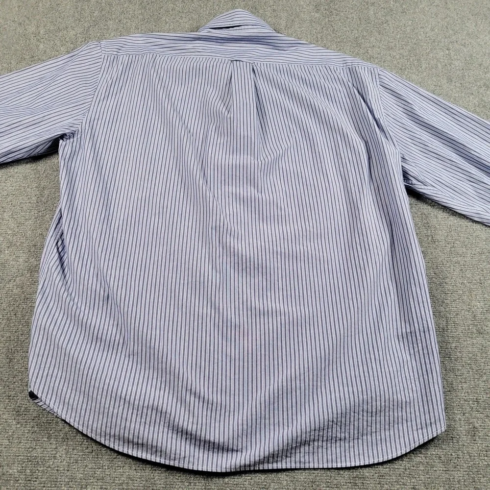 Made In Italy Shirt Mens Large Blue White Stripe Button Down Dress 100%‎ Cotton